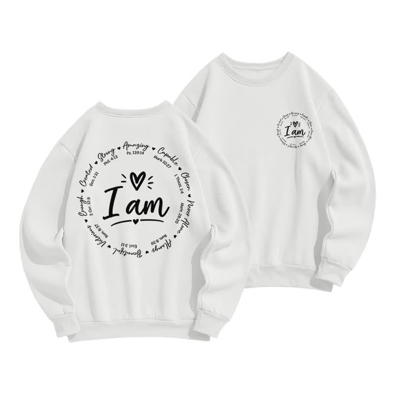Christianartworkshop I Am Heart Circle Back Print Fleece Sweatshirt - White - 2XL - image 3