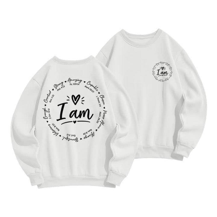 Christianartworkshop I Am Heart Circle Back Print Fleece Sweatshirt - White - 2XL - image 3