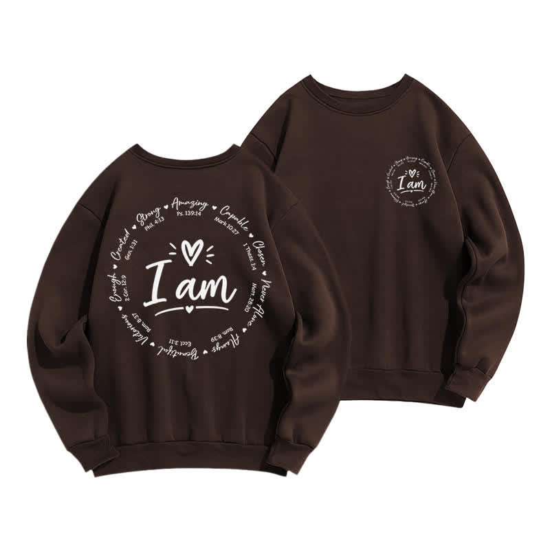 Christianartworkshop I Am Heart Circle Back Print Fleece Sweatshirt - Coffee - 2XL - image 0