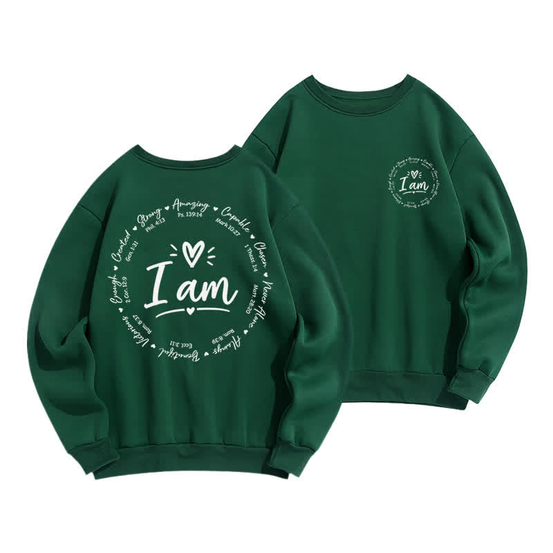 Christianartworkshop I Am Heart Circle Back Print Fleece Sweatshirt - Green - 2XL - image 15