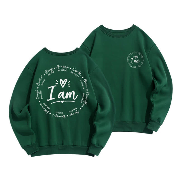 Christianartworkshop I Am Heart Circle Back Print Fleece Sweatshirt - Green - 2XL - image 15