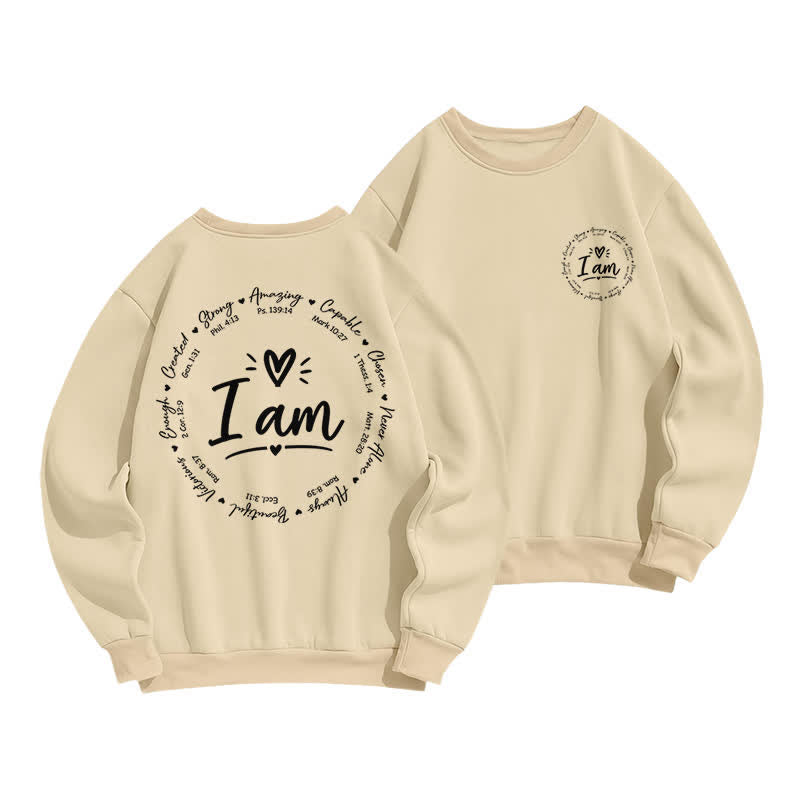 Christianartworkshop I Am Heart Circle Back Print Fleece Sweatshirt - Apricot - 2XL - image 6