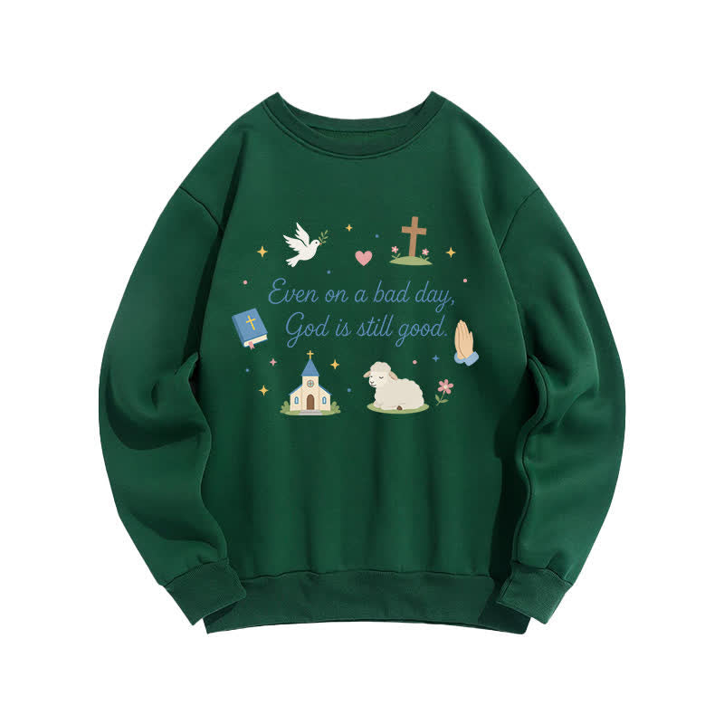 Christianartworkshop God Is Still Good Cozy Crewneck Graphic Sweatshirt - Green - 2XL - image 5