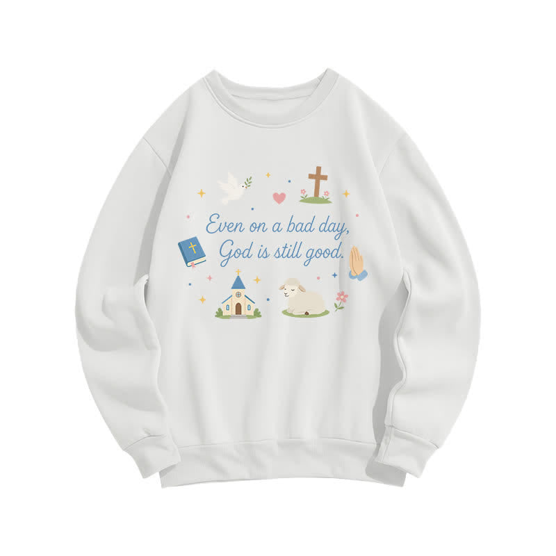 Christianartworkshop God Is Still Good Cozy Crewneck Graphic Sweatshirt - White - 2XL - image 1