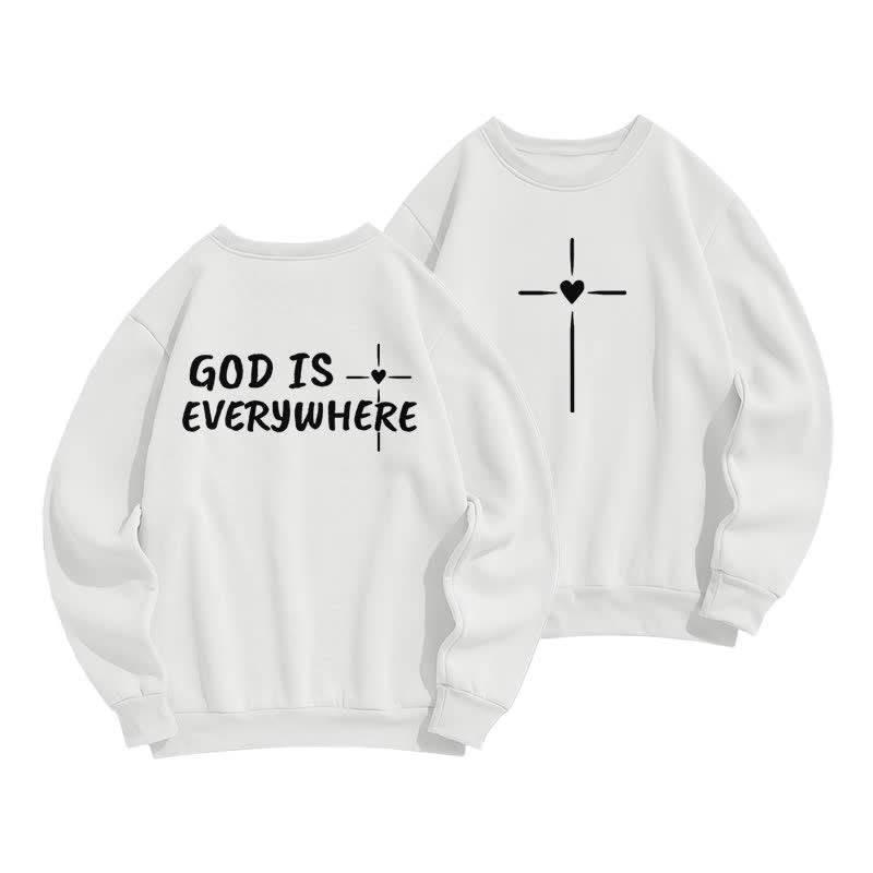 Christianartworkshop God Is Everywhere Oversized Fleece Lined Crewneck Sweatshirt - White - 2XL - image 0