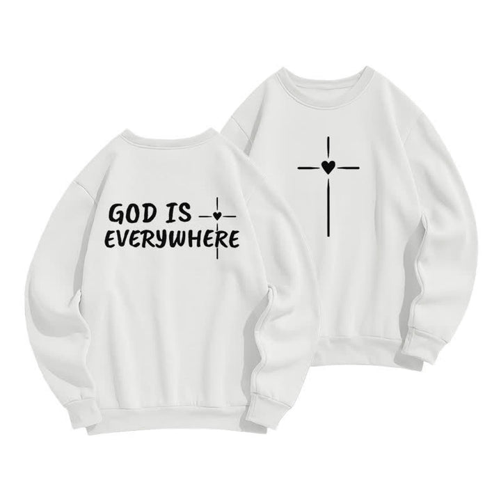 Christianartworkshop God Is Everywhere Oversized Fleece Lined Crewneck Sweatshirt - White - 2XL - image 0
