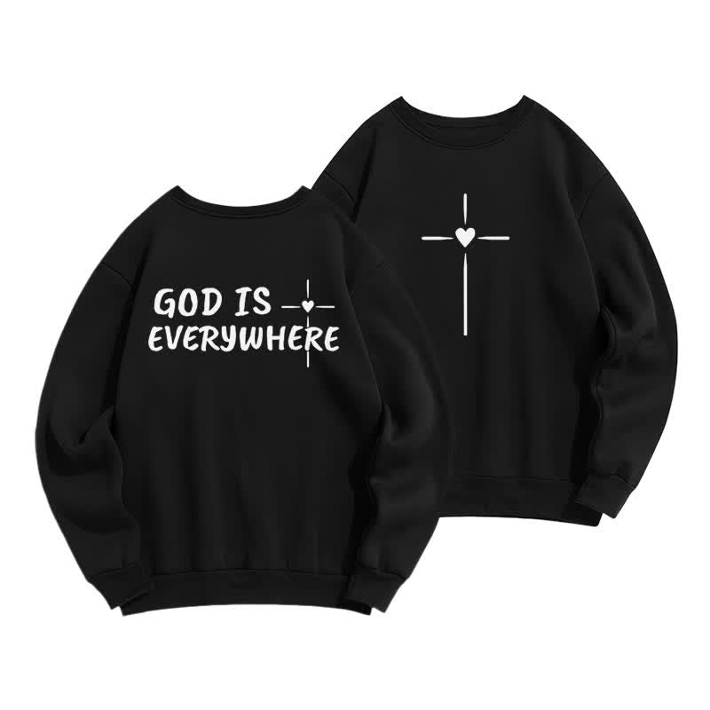 Christianartworkshop God Is Everywhere Oversized Fleece Lined Crewneck Sweatshirt - Black - 2XL - image 6