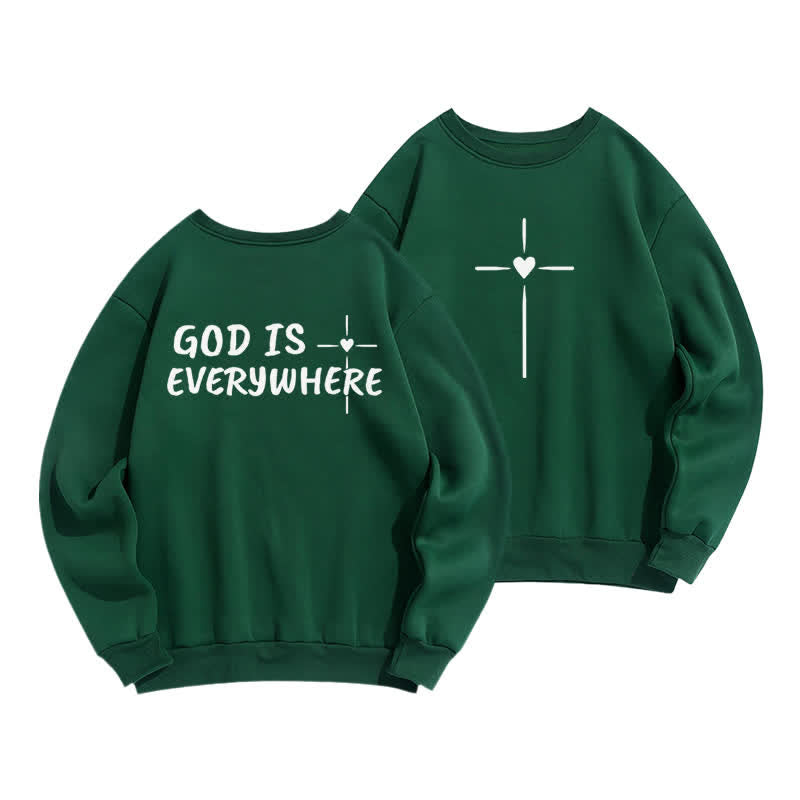 Christianartworkshop God Is Everywhere Oversized Fleece Lined Crewneck Sweatshirt - Green - 2XL - image 12