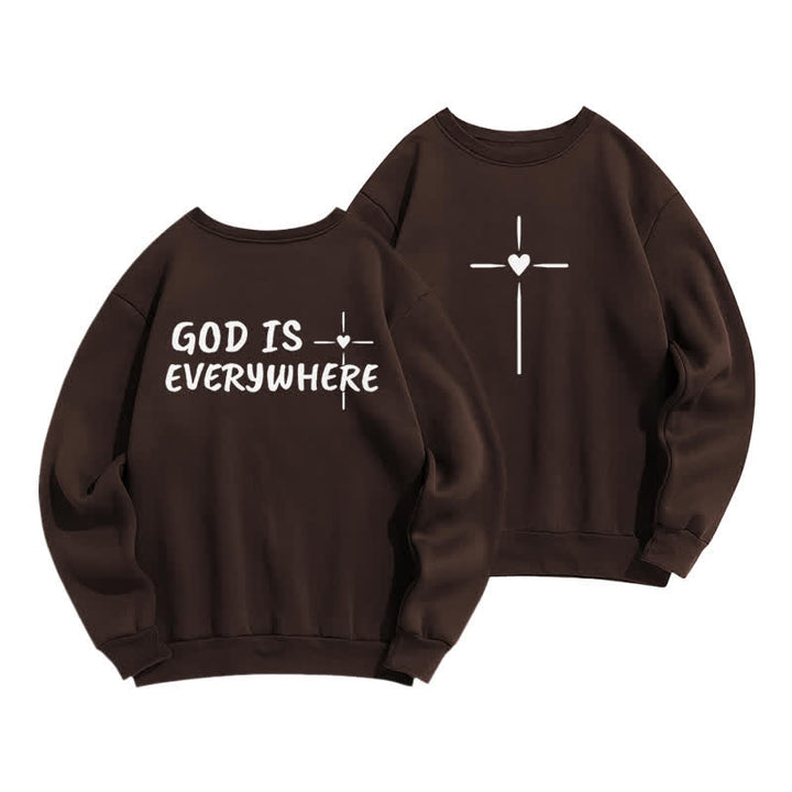 Christianartworkshop God Is Everywhere Oversized Fleece Lined Crewneck Sweatshirt - Coffee - 2XL - image 15