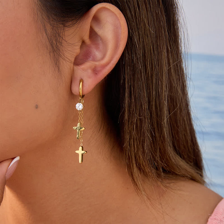 Christianartworkshop Dual Cross Chain Dangle Earrings: Sign of Timeless Sacred Devotion - Cross - image 0