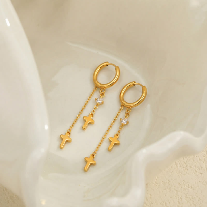Christianartworkshop Dual Cross Chain Dangle Earrings: Sign of Timeless Sacred Devotion - image 1