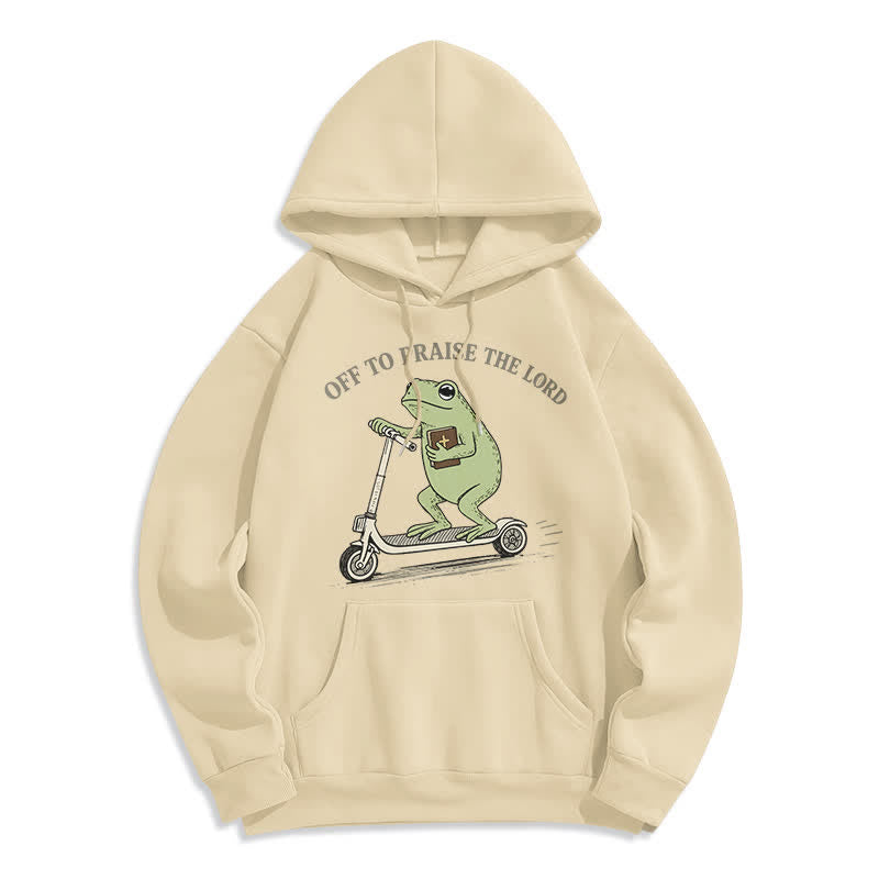 Christianartworkshop Off To Praise The Lord Frog Blue Oversized Hoodie - Apricot - 2XL - image 7