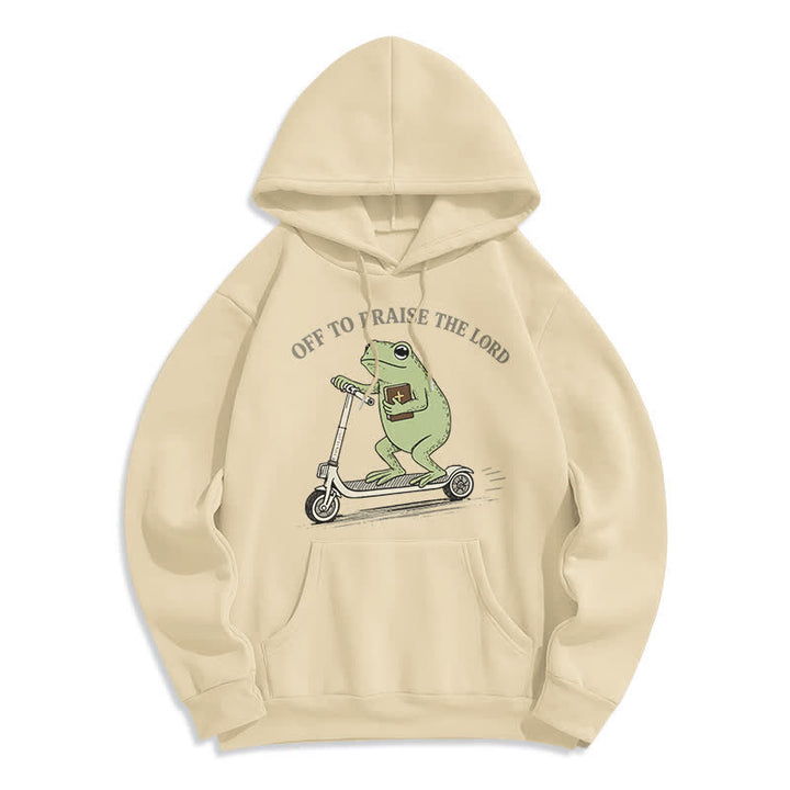 Christianartworkshop Off To Praise The Lord Frog Blue Oversized Hoodie - Apricot - 2XL - image 7