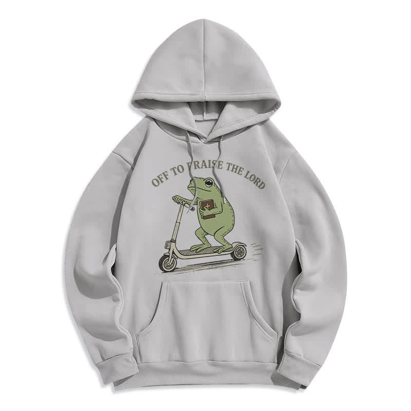 Christianartworkshop Off To Praise The Lord Frog Blue Oversized Hoodie - Grey - 2XL - image 5