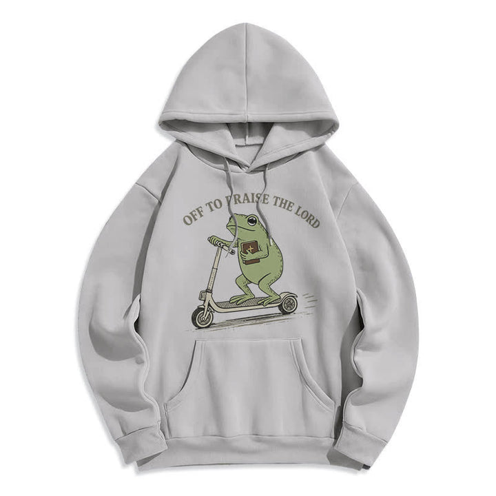 Christianartworkshop Off To Praise The Lord Frog Blue Oversized Hoodie - Grey - 2XL - image 5