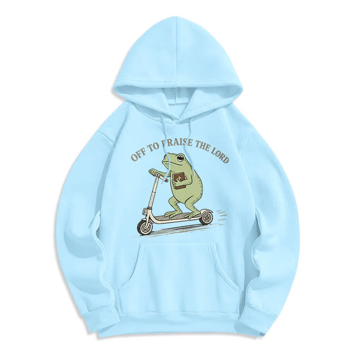 Christianartworkshop Off To Praise The Lord Frog Blue Oversized Hoodie - Blue - 2XL - image 0