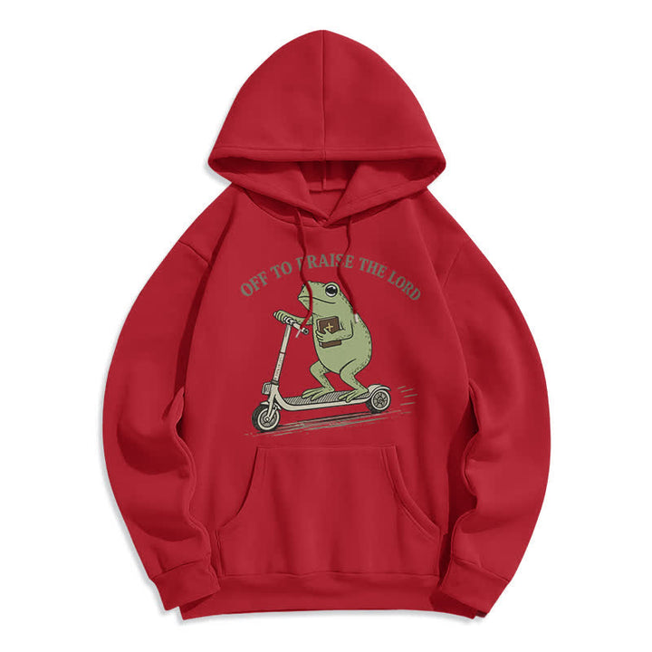 Christianartworkshop Off To Praise The Lord Frog Blue Oversized Hoodie - Red - 2XL - image 3