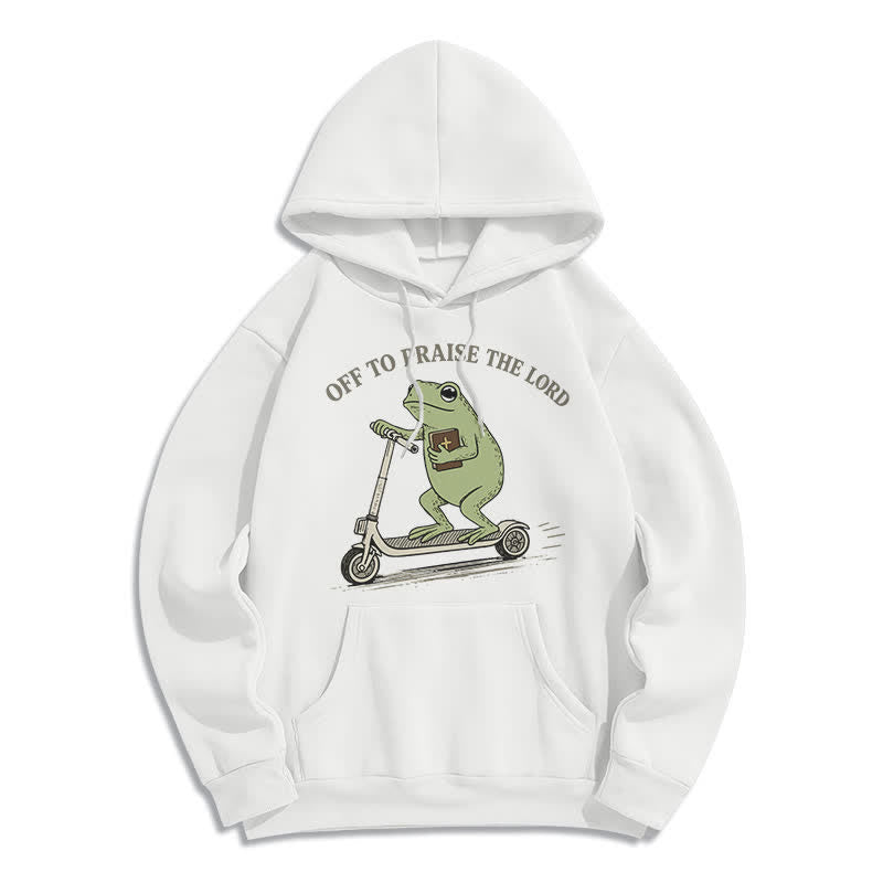 Christianartworkshop Off To Praise The Lord Frog Blue Oversized Hoodie - White - 2XL - image 2