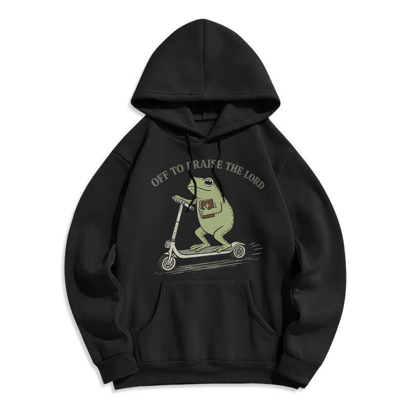 Christianartworkshop Off To Praise The Lord Frog Blue Oversized Hoodie - Black - 2XL - image 1