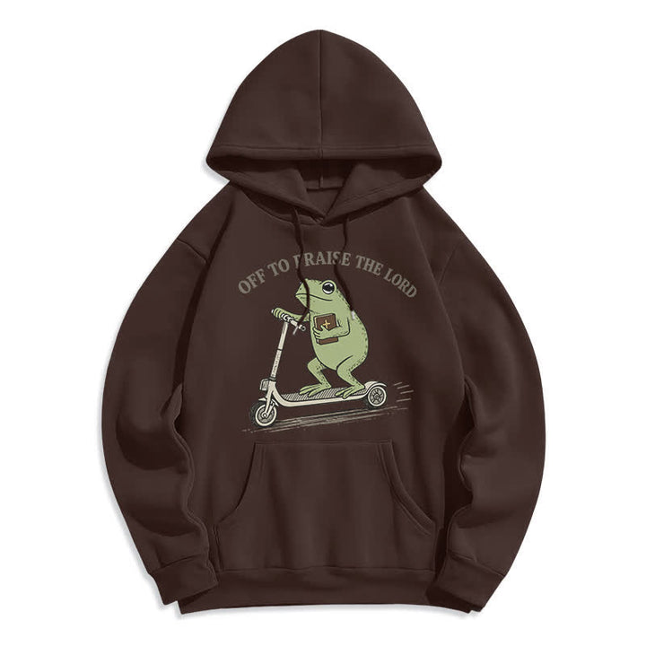 Christianartworkshop Off To Praise The Lord Frog Blue Oversized Hoodie - Coffee - 2XL - image 6