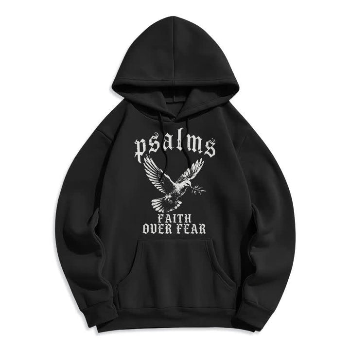 Christianartworkshop Psalms Faith Over Fear Dove Graphic Pullover Hoodie - Black - 2XL - image 0