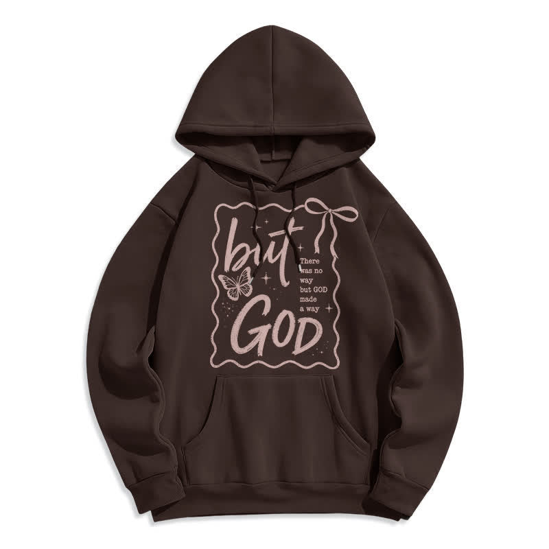 Christianartworkshop But God Butterfly Oversized Fleece Hoodie - Coffee - 2XL - image 5