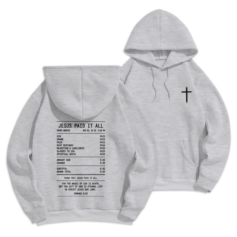 Christianartworkshop Jesus Paid It All Receipt Graphic Fleece Pullover Hoodie - Grey - 2XL - image 0