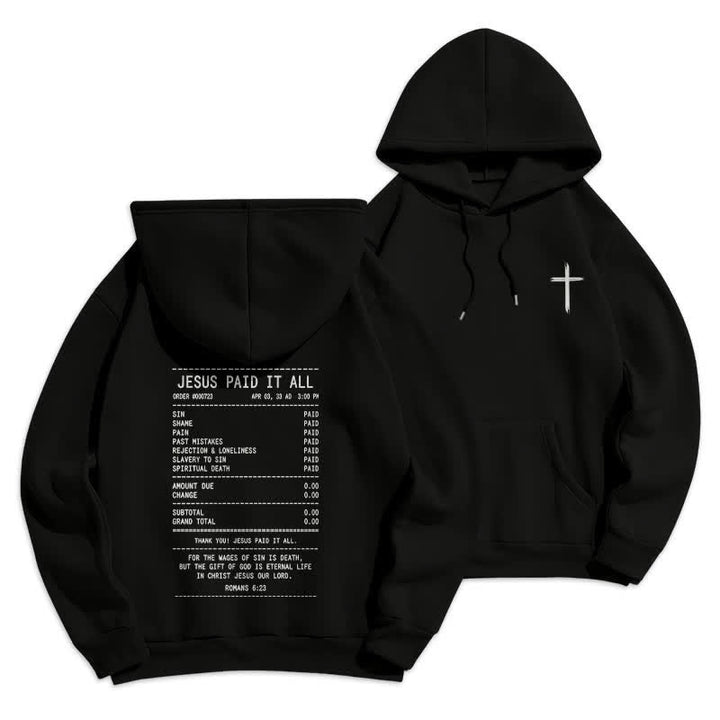 Christianartworkshop Jesus Paid It All Receipt Graphic Fleece Pullover Hoodie - Black - 2XL - image 6