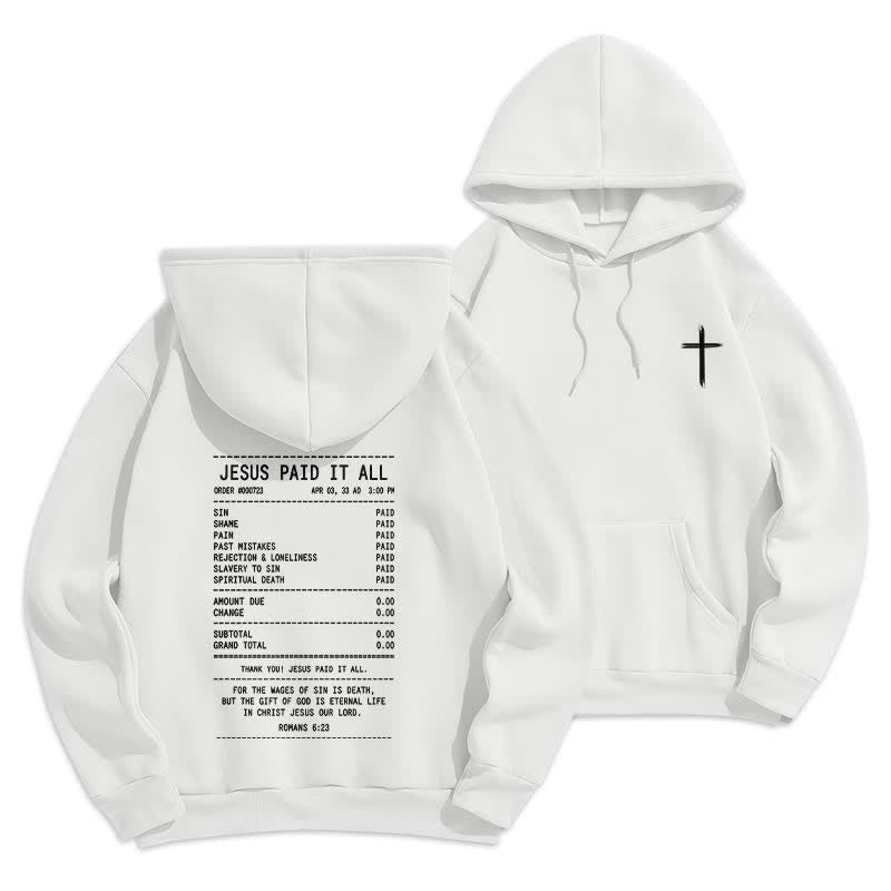 Christianartworkshop Jesus Paid It All Receipt Graphic Fleece Pullover Hoodie - White - 2XL - image 3