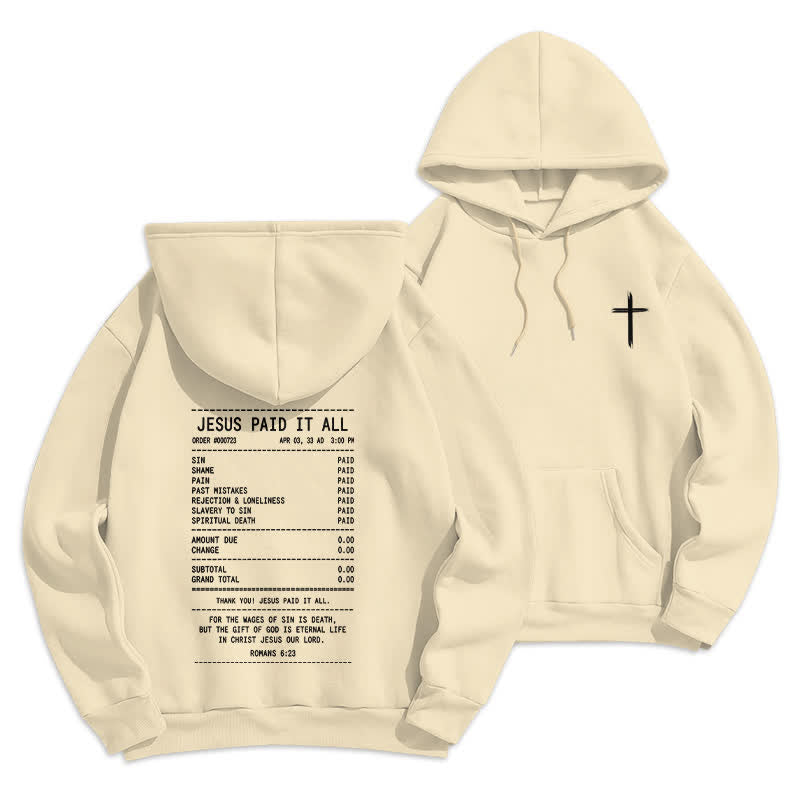 Christianartworkshop Jesus Paid It All Receipt Graphic Fleece Pullover Hoodie - Apricot - 2XL - image 9