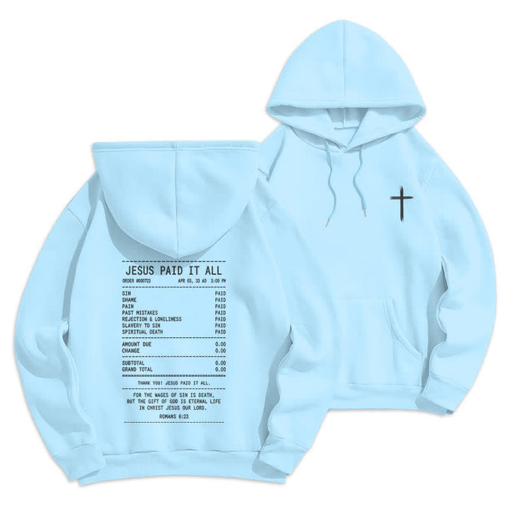 Christianartworkshop Jesus Paid It All Receipt Graphic Fleece Pullover Hoodie - Blue - 2XL - image 18