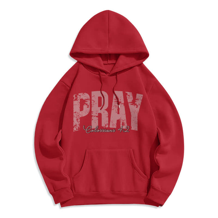 Christianartworkshop Pray Distressed Scripture Fleece Pullover Hoodie - Red - 2XL - image 2