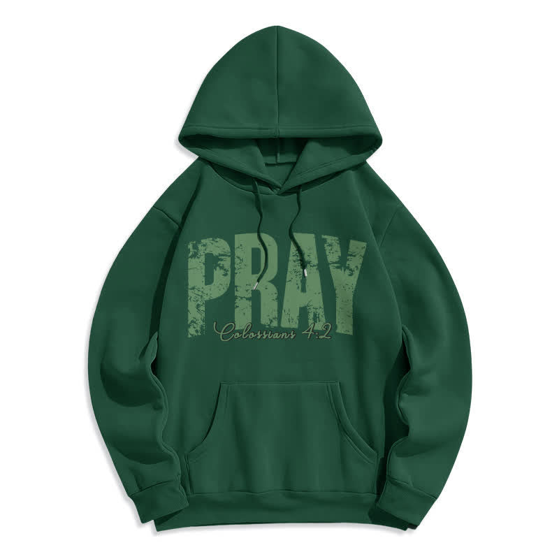 Christianartworkshop Pray Distressed Scripture Fleece Pullover Hoodie - Green - 2XL - image 3