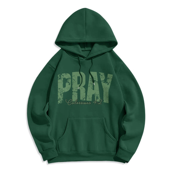 Christianartworkshop Pray Distressed Scripture Fleece Pullover Hoodie - Green - 2XL - image 3