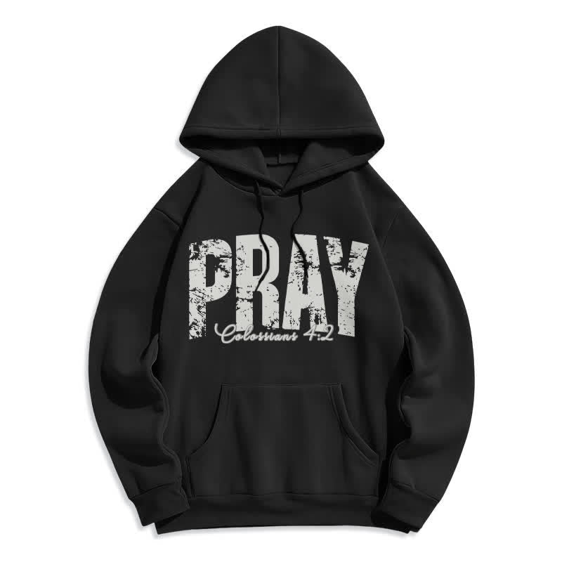 Christianartworkshop Pray Distressed Scripture Fleece Pullover Hoodie - Black - 2XL - image 1