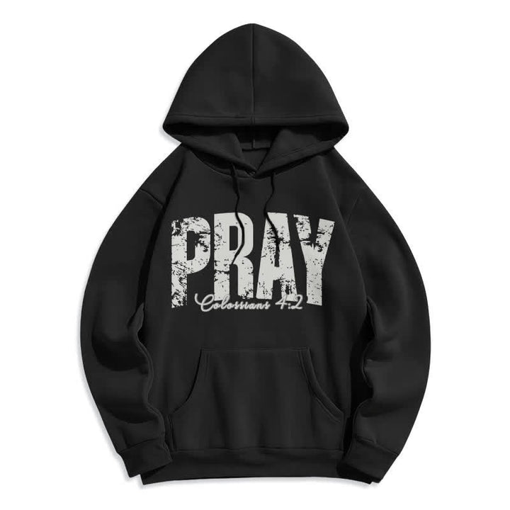 Christianartworkshop Pray Distressed Scripture Fleece Pullover Hoodie - Black - 2XL - image 1
