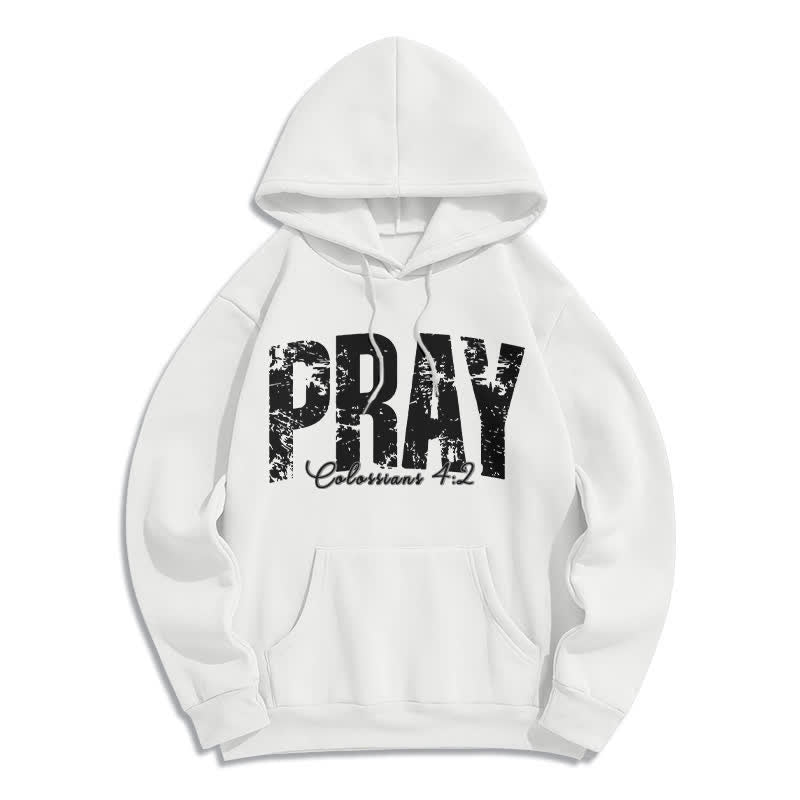 Christianartworkshop Pray Distressed Scripture Fleece Pullover Hoodie - White - 2XL - image 0