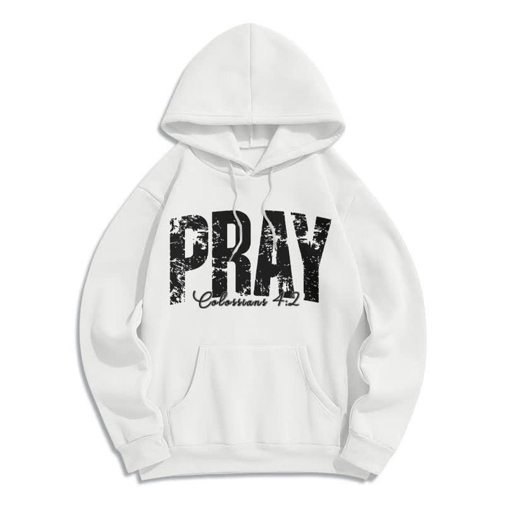Christianartworkshop Pray Distressed Scripture Fleece Pullover Hoodie - White - 2XL - image 0