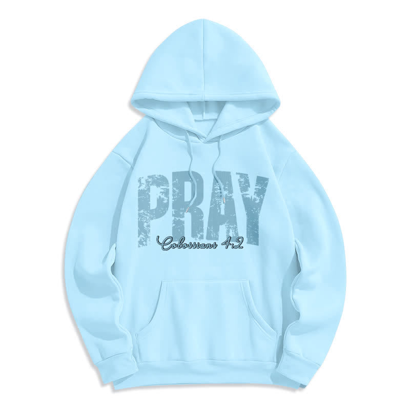 Christianartworkshop Pray Distressed Scripture Fleece Pullover Hoodie - Blue - 2XL - image 4
