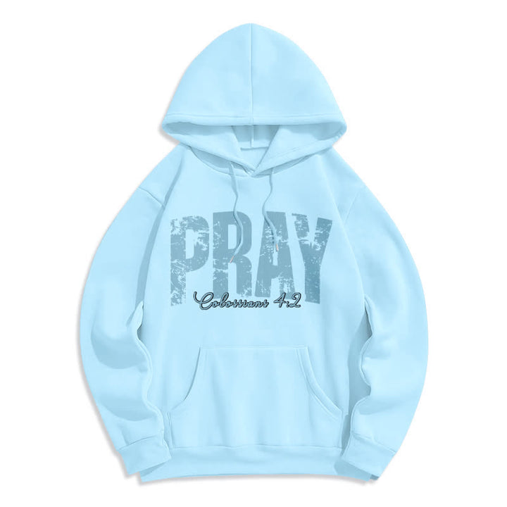 Christianartworkshop Pray Distressed Scripture Fleece Pullover Hoodie - Blue - 2XL - image 4