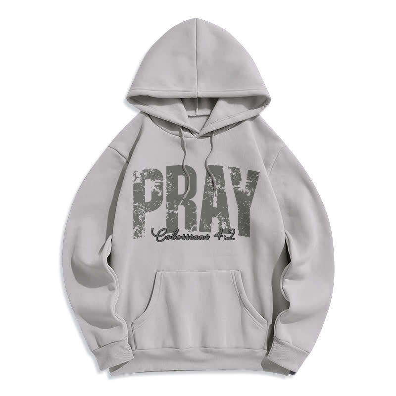Christianartworkshop Pray Distressed Scripture Fleece Pullover Hoodie - Grey - 2XL - image 5