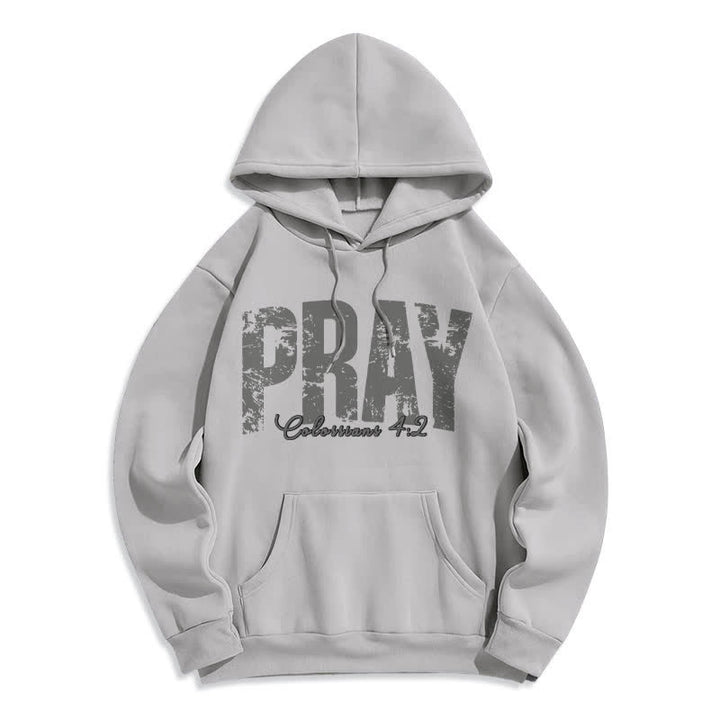 Christianartworkshop Pray Distressed Scripture Fleece Pullover Hoodie - Grey - 2XL - image 5