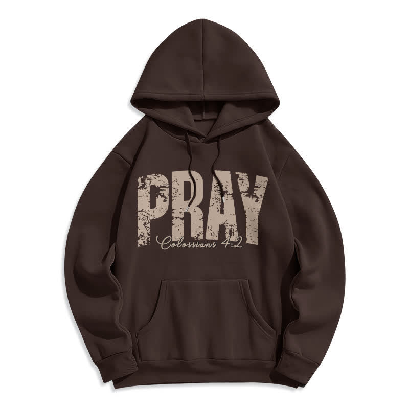 Christianartworkshop Pray Distressed Scripture Fleece Pullover Hoodie - Coffee - 2XL - image 6