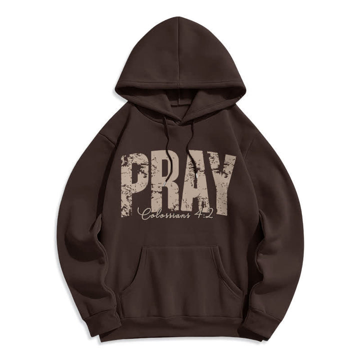 Christianartworkshop Pray Distressed Scripture Fleece Pullover Hoodie - Coffee - 2XL - image 6