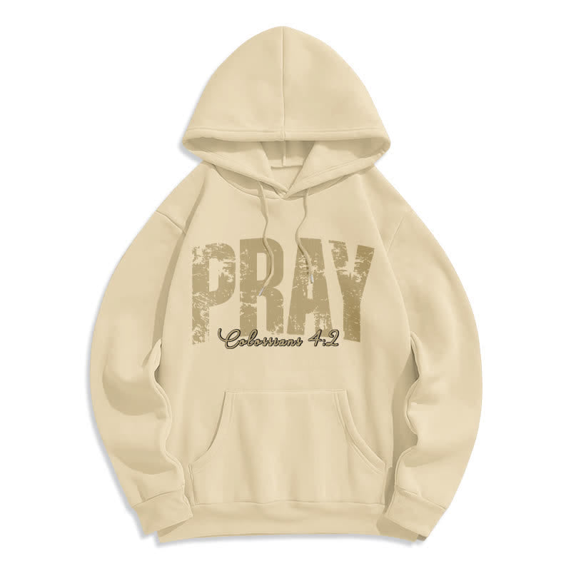 Christianartworkshop Pray Distressed Scripture Fleece Pullover Hoodie - Apricot - 2XL - image 7