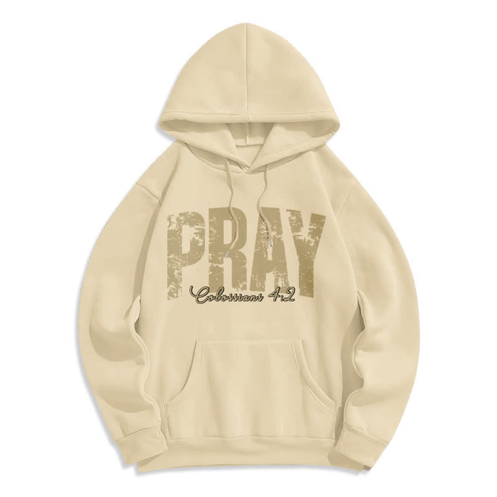 Christianartworkshop Pray Distressed Scripture Fleece Pullover Hoodie - Apricot - 2XL - image 7