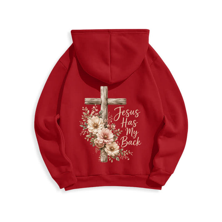Christianartworkshop Jesus Has My Back Floral Cross White Pullover Hoodie - image 16