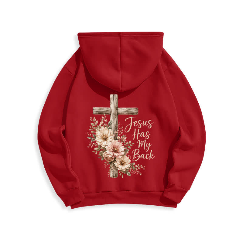 Christianartworkshop Jesus Has My Back Floral Cross White Pullover Hoodie - image 16