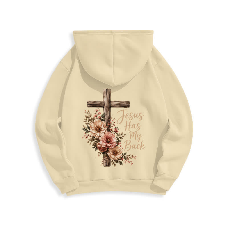 Christianartworkshop Jesus Has My Back Floral Cross White Pullover Hoodie - image 22
