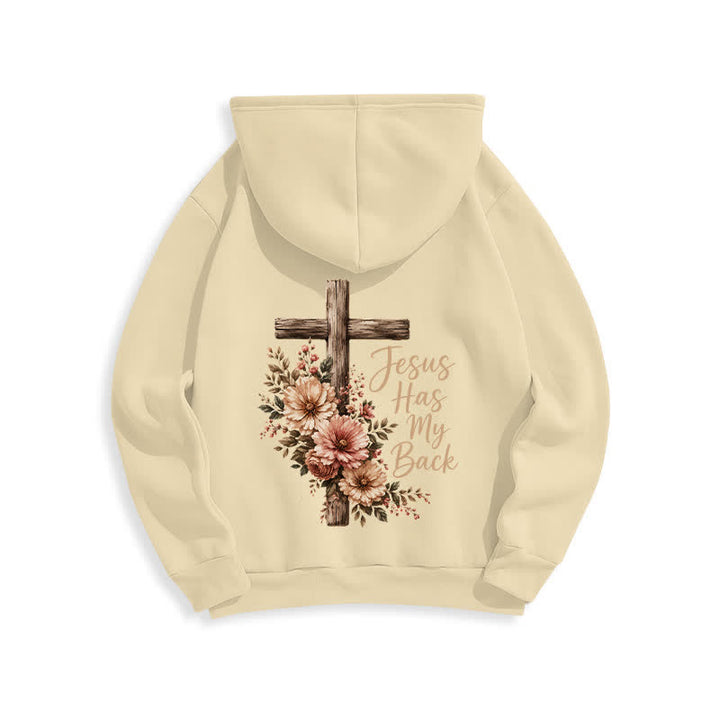 Christianartworkshop Jesus Has My Back Floral Cross White Pullover Hoodie - image 22